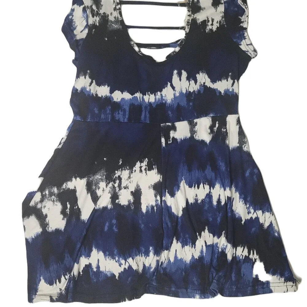 Bobbie Brooks Multicolor Tie Dye Shirt Stretchy Round Neck Rayon Blend Sz L - Picture 2 of 3